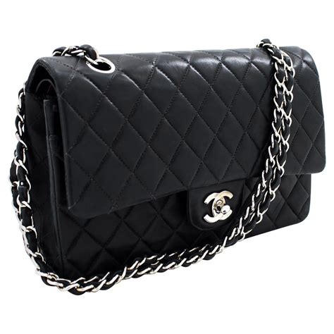 chanel black bag with silver chain|chanel black handbag chain strap.